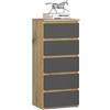 AKORD | Cassettiera a 5 Cassetti | Credenza Alta | Moderna Mobiletto per Soggiorno Sala da Pranzo Camera da Letto | Armadio Cameretta | 35x40x92 cm | Rovere Artigianale & Grigio Grafite Frontale
