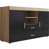 MB Muebles Bonitos, Credenza Stile Moderno Roque, Melamina Lucida, Sonoma e Nero, 140x80x40cm