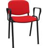 SEDIAOFFICE - Sedie Ufficio Senza Ruote con Braccioli, Sedia Scrivania Ergonomica, per Studio, Sala D'Attesa, Sala Riunioni e Conferenze, Comoda Sedia Ufficio in Tessuto (2 Braccioli, Rosso)
