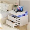 Chleby Moderno Comodino Lucido Bianco Comodini Grande Comodino Tavolino con 2 cassetti per camera da letto, soggiorno