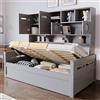 Huayz Divano letto in legno, multifunzionale, scaffale multipiano, 4 porte, letto idraulico, letto singolo, letto per ragazzi, telaio letto, senza materasso (grigio - idraulico, 90 × 200 cm)