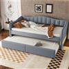 NovaFurnish Lettino da giorno 90 x 200 cm con letto estraibile, divano letto, letto singolo (senza materasso), design della luce ambientale, lino, stile minimalista (grigio)