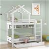 Moimhear Letto a castello con cassetti e ripiani, Letto per bambini con protezione anticaduta e griglia, Struttura in legno di pino, Bianco (90x200 cm)