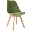 CLP Sedia da pranzo Linares Plastic I Tessuto I Velluto I Corda I Aspetto pelle I Poltrona con struttura in legno, Colore:verde chiaro, Materiale:Velluto