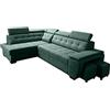Robin Inspire Grand Divano angolare con funzione di letto cassetto per la biancheria due pouf poggiatesta regolabile angolo a sinistra verde scuro 277 x 180 x 100