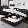 LUXOAK Letto con Contenitore e Meccanismo di Sollevamento, Letto Piattaforma con Testiera in Legno, Scomparti di Stoccaggio e Stazione di Ricarica, Senza Molle (Nero, 140x200 cm)