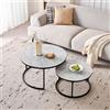 BenyLed Set di 2 Tavolini da Salotto Rotondi; Tavolino da Caffè con Piano in Ceramica Stone; Tavolini Sovrapponibili per Soggiorno,Camera da Letto,Balcone,Ufficio (Grigio/Nero) 70*70*45cm+50*50*35cm