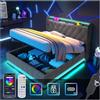 Autheria Letto Matrimoniale con Contenitore 180x200 cm con LED e USB Type C e APP, Letto una piazza e mezza con Vano Portaoggetti e Testiera, Letto Contenitore con rete a doghe, Struttura Letto Matrimoniale