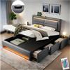 Lubvtti Letto imbottito con LED e Porta USB e ricarica wireless,letto singolo140x190cm con 3 cassetti,letto matrimoniale con contenitore,con Testiere e rete a doghe,PU,grigio