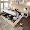 Wyibwy Letto imbottito 180 x 200 com,letto matrimoniale con luce di lettura e ricarica USB Type-C, letto contenitore idraulico con doghe in legno massiccio e metallo,Velluto a coste,Beige-Bianco
