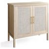 VOWNER Mobile Contenitore in Rattan, Credenza, Credenza con Ante Decorate in Rattan, Mobile per Corridoio, Ingresso, Soggiorno, Color Legno
