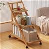 CUXAHO Rattan Tavolino, Tavolini per Spuntini Pieghevoli Tavolo Tavolino da Salotto con 4 Ruote Girevoli, Tavolino Caffe con Ripiani Multifunzione Comodino Salotto Divano Caffè per Soggiorno,Camera da Letto(