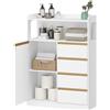 HEXCELEN Mobile da Bagno, Armadietto Autoportante, con 4 Cassetto e Ripiano Regolabile, Armadietto da Salvaspazio con Cassetto Spazioso, per Bagno, Soggiorno, Corridoio, Bianco-Oro, 30x80x110cm