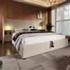 HOXINBLY Letto Matrimoniale imbottito con Contenitore 180x200 cm con lampada da lettura e USB,Letto matrimoniale con Testiera e Vano Portaoggetti con rete a doghe, Struttura in lino Beige