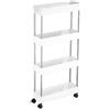 CLICLED Carrello Cucina Salvaspazio Portaoggetti a 4 Ripiani Ruote Carrellino Slim Bagno Ufficio Bianco Nuvola Misure 12P X 86H X 40L Carrellino con Ruote Portatutto Scaffale Mobiletto Dispensa