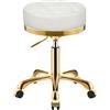 SCGSJZH Sgabello con Ruote Dorato, Rotonda Girevole Sedia con Rotelle Pelle PU, Sgabelli per Toeletta Trucco, Ufficio e Estetista, Regolabile Altezza da 45 a 58 cm (Bianco, Senza Schienale)