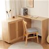 Soweiz Scrivania angolare a forma di L, scrivania per computer con ante in rattan, tavolo da toeletta, tavolo girevole salvaspazio, colore legno naturale, 126 x 40 x 78,7 cm