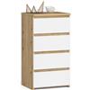 AKORD | Cassettiera a 4 Cassetti | Credenza Alta | Moderna Mobiletto per Soggiorno Sala da Pranzo Camera da Letto Corridoio Bagno | Armadio Cameretta | 35x40x74 cm | Artigiano di quercia