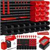 Masko® Scaffale da parete + Scatole impilabili + Portautensili, Espandibile, Scaffale da officina, Scatole portaoggetti visibili, 45 Parti - Nero/Rosso