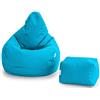 Loft 25 Sedia Gaming Bean Bag per Adulti | Seduta A Sacco per Esterni e Interni | Resistente all'Acqua Pouf | Puff Poltrona Sacco con Schienale (Bean Bag + Poggiapiedi, Aqua)