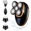 N / A Rasoi elettrici per uomini, 5 in 1 USB impermeabile 4D Ricaricabile Rasoio secco bagnato Rotary Rasoio Barba Grooming Kit per Uomini, Display LED Testa Calva Rasoio Elettrico Trimmer per Uomini (Oro)