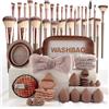 Generic Set di 56 pennelli per trucco viso e occhi, con 30 pennelli professionali, fascia per capelli, braccialetto, spugnette per cipria, ciotola per la pulizia delle uova