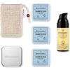 Störtebekker Shaving Accessories Störtebekker Premium - Set di routine doccia - Shampoo fisso Crusoe (x3), sacchetto in sisal, contenitore per sapone + crema da giorno - Set shampoo bar per capelli, cuoio capelluto e barba