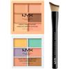 NYX Professional Makeup Palette Correttori Colour Correcting 6 Tonalità + Conceal Correct Contour Correttori in Crema Imperfezioni e Contouring 01 Light + Pennello Viso Total Control Drop - Set da 3