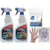 FEI FAN SET: 2x Chiaro Luce Spray RIMUOVI MUFFA, Sbianca e Igienizza, Per Interno Ed Esterno 750ml + 1 Confezione Spugna Magica + 100pz Guanti HDPE Monouso