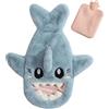 Moreeulsi Borsa 'acqua calda con tasca per le mani, borsa 'acqua calda a forma di squalo in stile cartone animato, morbida copertura in peluche, tasca scaldamani, 1000 ml, scaldino in gomma
