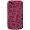 Puro cover Iphone 4 / 4S flip verticale Leopard custodia con effetto soft touch motivo leopardato pink / rosa