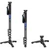 LEOFOTO Leofot MV-324CL+VD-03 Long Carbon Fiber Flip Lock Pro Videocamera Monopiede con Treppiede Carico massimo 10 kg, Altezza: 1800 mm
