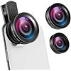 Feegow Obiettivo grandangolare 0,45x per telefono cellulare, zoom con clip, obiettivo macro 15X, funzione muti, teleobiettivo micros per foto mobili migliorate (nero)