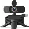 Lusinx Webcam 1080P con microfono, obiettivo grandangolare, correzione automatica della luce, webcam USB Plug Play con treppiede, supporto, fotocamera esterna per laptop, computer desktop, PC