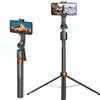 Dexmary Treppiede per telefono con rilevamento automatico del viso, rotazione a 360°, con telecomando wireless e robusta struttura in lega di alluminio, treppiede universale per streaming per iPhone, Android