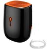 WildOath Deumidificatore portatile con tubo di scarico, nero e arancione, spegnimento automatico, sistema di purificazione 3 in 1 per stagione delle piogge, drenaggio continuo