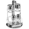 Forgast Set per Spezie 4 Elementi con Stand, Saliera, Pepiera, Dispenser per Olio e Aceto, in Acciaio Inox, Spargisale e Pepe, Transparente, Facile da Pulire, Lavabile in Lavastoviglie