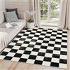 AUWUUA Tappeto a scacchiera 60 x 120 cm, a scacchi bianchi e neri, lavabile, antiscivolo, morbido, per ingresso, soggiorno, camera da letto, moderno, geometrico, grande, decorazione per interni
