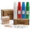 AURACAFFE' Kit Accessori Caffe 600 Bicchieri a Cono Colorati 75ml, 600 Palatine Legno Imbustate Singolarmente, 600 bustine Zucchero Monodose. Set accessori caffe Completo per Ufficio, Casa e Bar