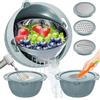 UTTKOJ Set 4-1 scolapasta con ciotola, colini per cucina (brevettato), colini e scolapasta, colino per pasta con grattugie aggiornate per frutta, lavaggio vegetariano, regalo estetico per cucinare - blu