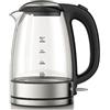 Necchi - NK5801 Bollitore acqua premium in vetro da 1.7 litri, base in metallo, anello luminoso a LED, Potenza 2200W
