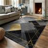 Generico Tappeto Salotto Geometrico Nero e Oro, 80x150 cm, Tappeto Motivo Moderno Minimalista Astratto per Decorazioni Casa Camera da Letto, Lavabile in Lavatrice Antiscivolo Pelo Corto o239