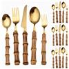 Royal Shang Youpin In Primo Piano Manico in Bambù Autentico Cucina Acciaio Inossidabile Posate Stoviglie Posate Coltelli Forchette Cucchiai Set Coltello Da Bistecca Per (Oro,20 pezzi)