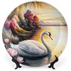 Gokays Piatti decorativi, lago dei cigni al tramonto con dipinto di loto, piatto piano in ceramica per la casa, piatto oscillante con espositore, decorazione da appendere alla parete per soggiorno,