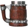 Generico Boccale da birra in botte di legno - Boccale da birra vichingo da 600 ml | Tazza gotica in acciaio inossidabile | Tazza per bicchieri fatta a mano | Tazza da viaggio gotica a doppia parete | Tazza da