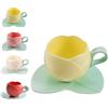 Zureto Tazza da caffè in ceramica tulipani con piattini, tazza da caffè in ceramica creativa con sottobicchiere, latte per colazione, set di tazze da caffè a tulipani (giallo)