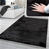 TT Home Tappeto a pelo alto per soggiorno, in ecopelliccia di coniglio ultrasoffice, nero, Dimensione:100x200 cm