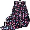 Hixingo 3 Pezzi Zaino da Scuola Media Elementare, Zaino da Scuola Leggero Grande Capacità con Borsa Termica e Astuccio Zainetto per Bambini Bambina (18L,Nero)