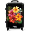 NoBoringSuitcases.com © Valigia rigida con ruote, trolley, bagaglio a mano, 4 ruote, lucchetto TSA (fiori tropicali in stile street art), (Valigia media 67x43x25 cm)