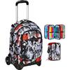 Seven Trolley Scuola, Spray Me, Nero, Triplo Uso, Zaino con carrello sganciabile + Astuccio 3 Scomparti, Nero, Bambina e Ragazza